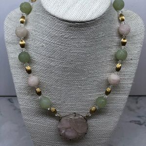 Antique Asian inspired Carved Rose Quartz Necklace